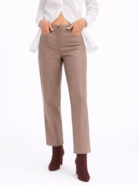 Reitmans Buttery Soft Brown Taupe Faux Leather Straight Leg Pants – Size 10 EUC